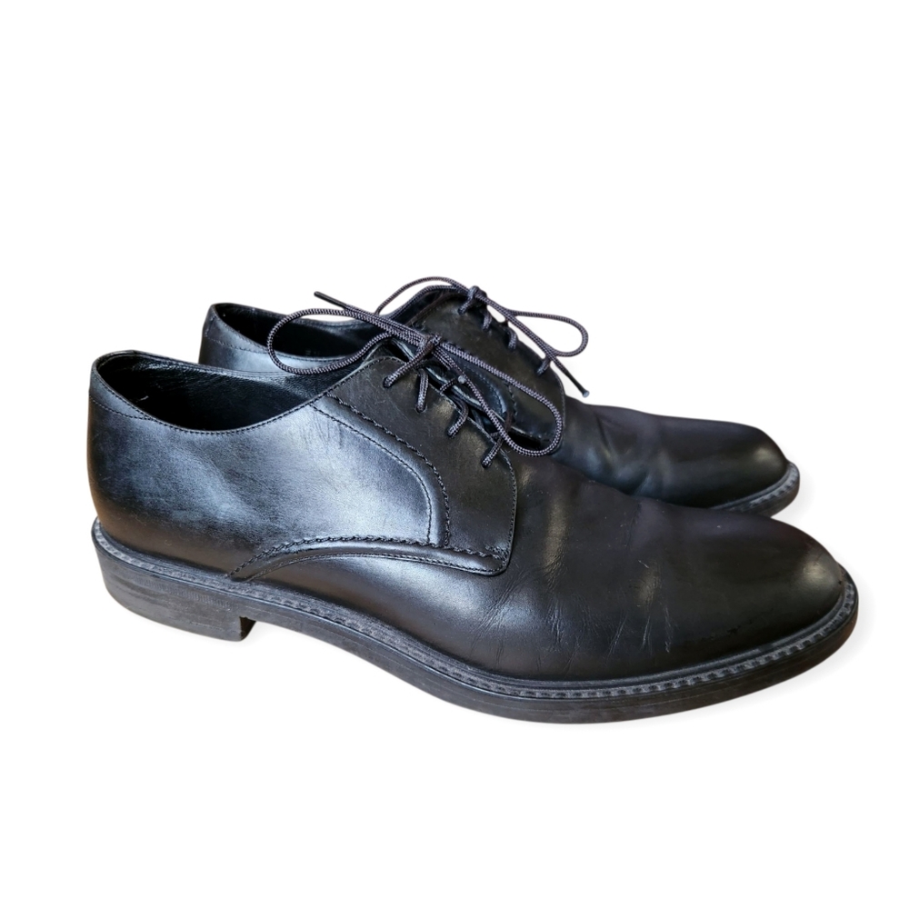 Ermenegildo Zegna Lace Up Derby Shoes Men's Black Leather Loafers Italy Sz 9